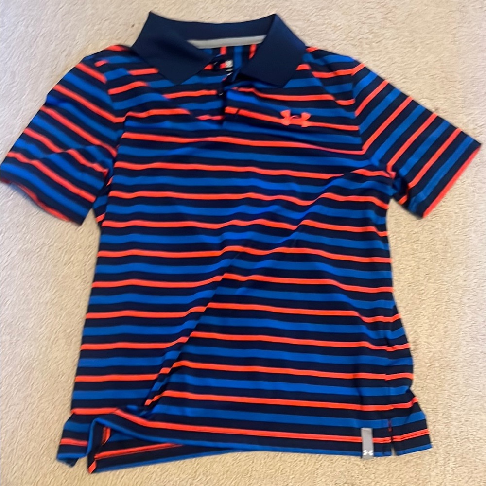 Used Under Armour Blue and Red Striped Polo Shirt